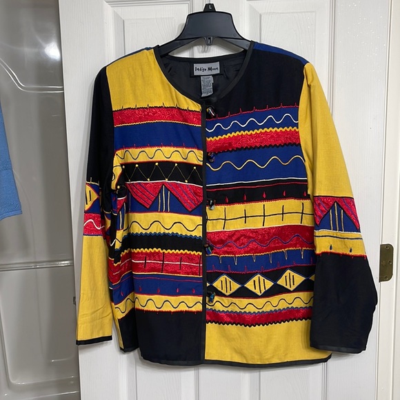 Vintage Indigo Moon Jacket Women's Size M Red /Blue/Yellow Embroidered Patchwork - Picture 1 of 4